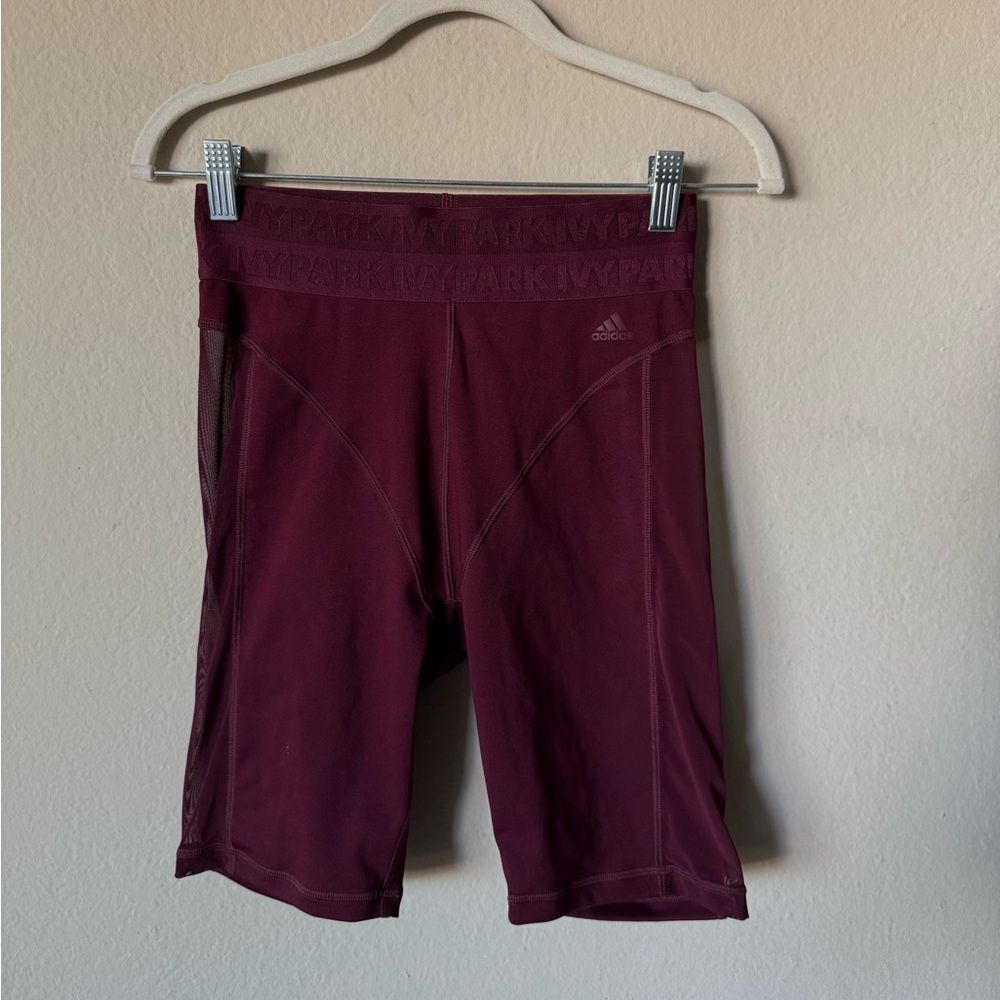 Adidas Ivy Park Mesh Paneled High Waisted Biker Shorts Maroon Size S - Picture 8 of 10